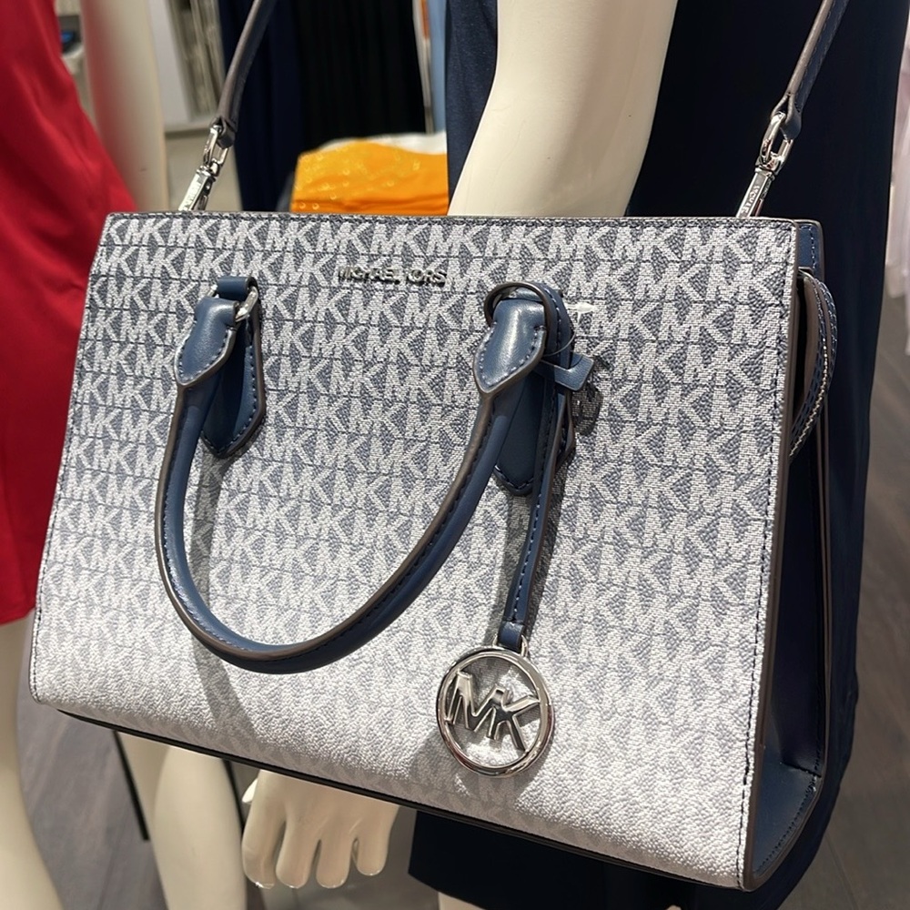 MICHAEL KORS Sheila Medium Ombré Signature Logo CZ Satchel Crossbody 
Navy 
NWT - Picture 5 of 16